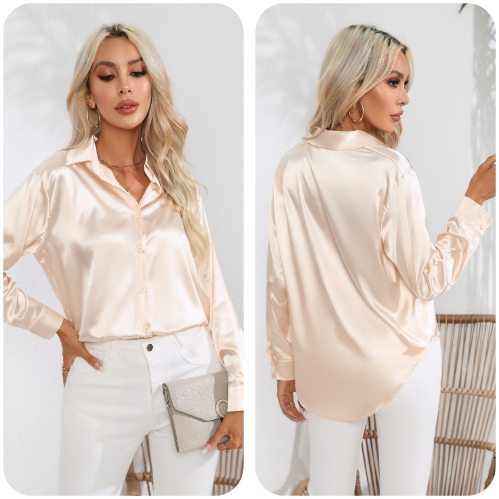 Cream Collared Neck Buttoned Long Sleeve Shirt